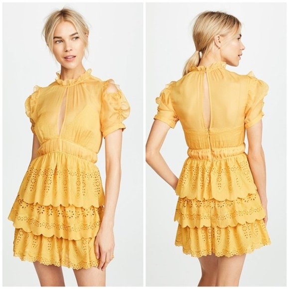 Self-Portrait Dresses & Skirts - Self-Portrait Tiered Yellow Mini Dress Mustard